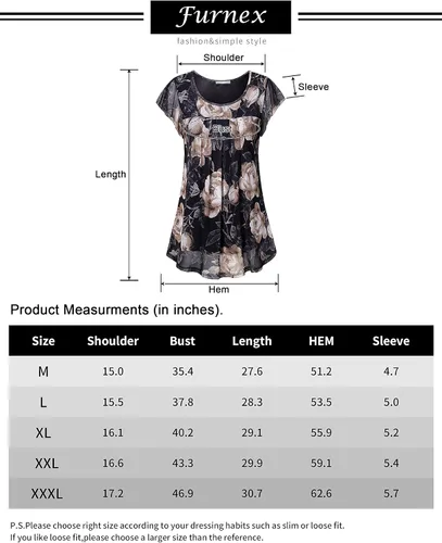 Miniatura 4 de Furnex Blusa de manga corta para mujer, de malla plisada, blusas florales de verano