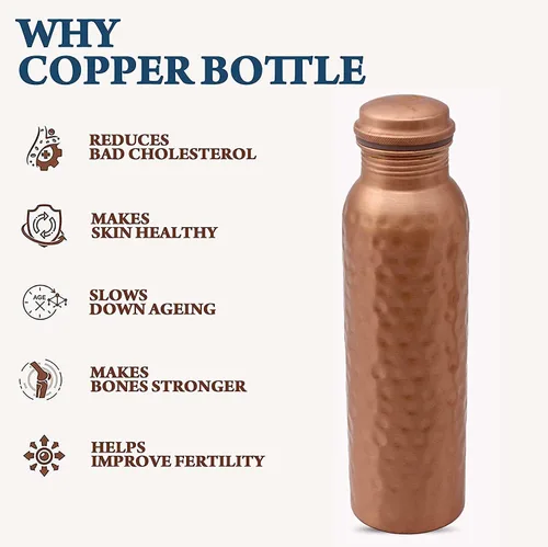 Miniatura 5 de Kamas Home Collection Botella de agua de cobre 100% puro hecha a mano Recipiente de agua de cobre extra grande de 34 onzas de 1 litera – Botella