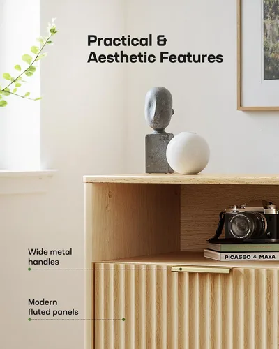 Miniatura 5 de Marsail Soporte de TV de 59 pulgadas de ancho para televisores de hasta 65 pulgadas, moderno centro de entretenimiento con paneles estriados, 3