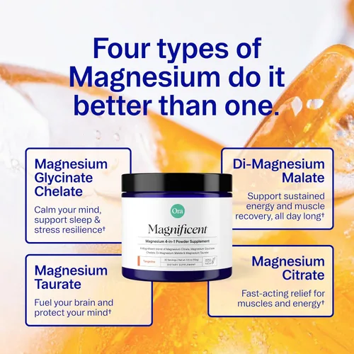 Miniatura 2 de Ora Organic Suplemento en polvo de complejo de magnesio - Magnesio 4 en 1: glicinato, taurato, malato y citrato vegano, sin gluten Sabor a