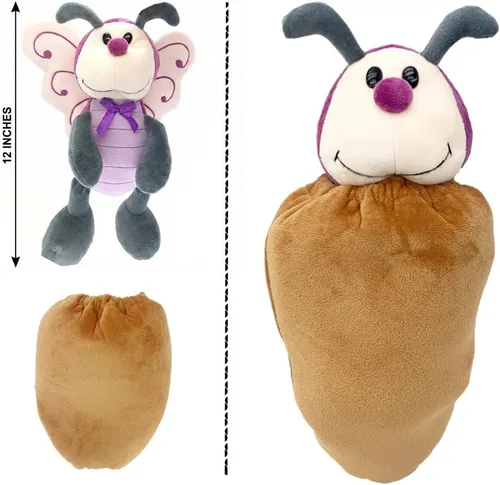 Miniatura 7 de Peluche de mariposa con bolsa de capullo, 12 pulgadas, color morado para niñas pequeñas Soft polyester metamorphosis pretend play toy with