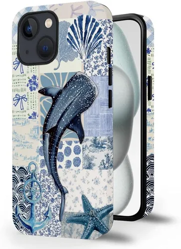 Miniatura 7 de DAIZAG Funda compatible con iPhone 13, funda duradera de protección contra golpes para niñas y mujeres, tema de retazos azul océano Tema