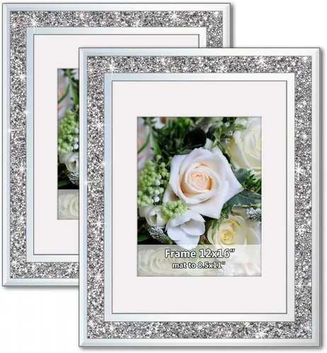 Miniatura 8 de ALLARTONLY Gran Marco de Fotos con Espejo 16x20 Pulgadas con Mate a 11x14 Pulgadas, Diamante Triturado Bling Purpurina para Decoración del Hogar, 2