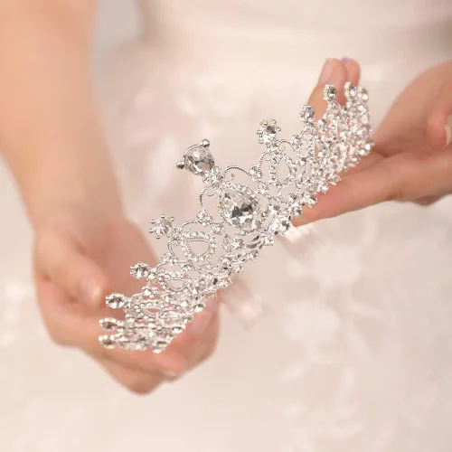 Miniatura 3 de JWICOS Corona de tiara plateada con peine para mujer, tiara de cristal elegante para novias, boda, diadema para concursos de graduación, fiesta