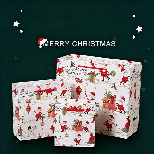 Miniatura 6 de SHIPKEY Paquete de 12 bolsas de regalo de Navidad, bolsas de papel navideñas de Papá Noel en 3 tamaños surtidos con papel de seda, bolsas Tamaños