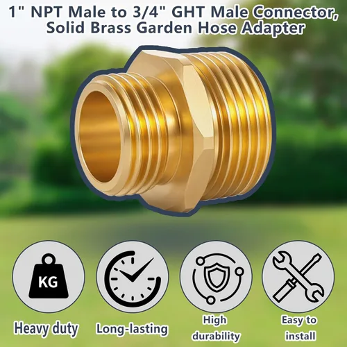 Miniatura 9 de Ceaeso Conector NPT macho de 1 pulgada a macho GHT de 3/4 pulgadas, adaptador de manguera de jardín de latón macizo, manguera de jardín de latón
