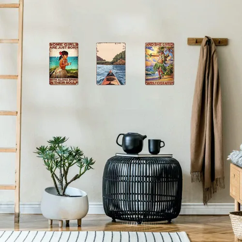 Miniatura 7 de Hawaii - Póster de hojalata hawaiana con texto en inglés «Girl and She Lived Happily Ever After» (La chica y ella vivió felizmente para siempre)