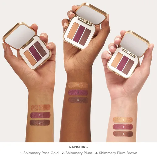 Miniatura 4 de Sombra de ojos PurePressed triple de jane iredale, color mineral altamente pigmentado, fórmula de larga duración y resistente a arrugas, segura