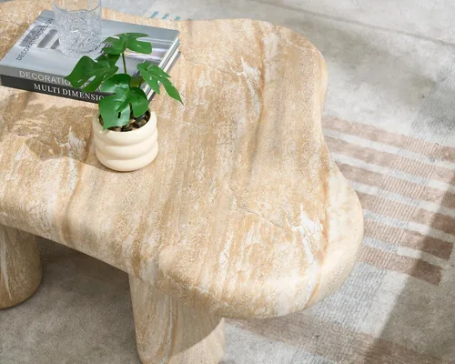 Miniatura 5 de Mesa de centro moderna de piedra para sala de estar, sofá de nube de mármol sintético, mesa central para apartamento/dormitorio/oficina (ónix miel)