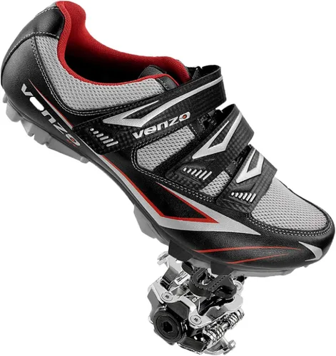 Venzo Bicicleta de montaña para hombre, compatible con zapatos Shimano SPD + pedales y tacos, ideal para ciclismo interior, todoterreno, paquete MTB