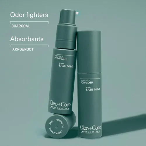 Miniatura 2 de Cleo+Coco - Champú seco en polvo corporal para mujer, fabricado con aceite esencial y polvo de arrurruz, absorbe el olor y la humedad, totalmente