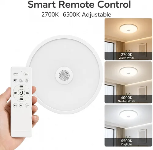 Miniatura 4 de Lámpara de techo impermeable mejorada con música LED con altavoz Bluetooth, certificado FCC UL1598, luz cambiante de color de 18 W con control