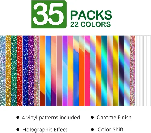 Miniatura 2 de WRAPXPERT Paquete de 35 hojas de adhesivo holográfico permanente, 24 hojas de vinilo de 12 x 12 pulgadas, 6 papel de transferencia de rejilla y 5
