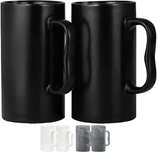 Tazas de café de cerámica grandes de 20 onzas, tazas de cerveza altas con mango grande M, 20.3 fl oz de porcelana a granel a granel Latte Capuchino