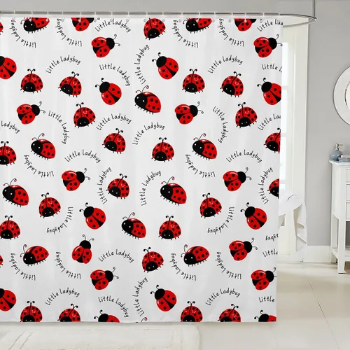 Miniatura 41 de Manfei Cortinas de ducha para niños con lazo de dibujos animados, diseño de mariquita, escarabajo, insecto, niñas, niños, cortinas impermeables