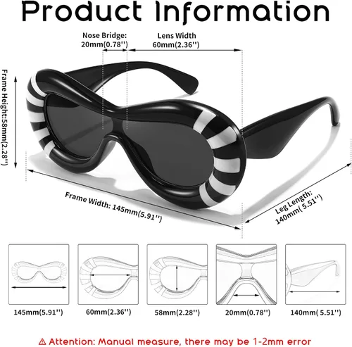 Miniatura 6 de FEISEDY Lentes de sol ovalados inflados para mujeres y hombres, a la moda, de gran tamaño, montura gruesa, Y2K, divertidos tonos estéticos B9088