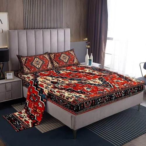 Miniatura 25 de Erosebridal Juego de sábanas y fundas de almohada vintage con estampado floral oriental para niños pequeños, juego de sábanas de medallón persa