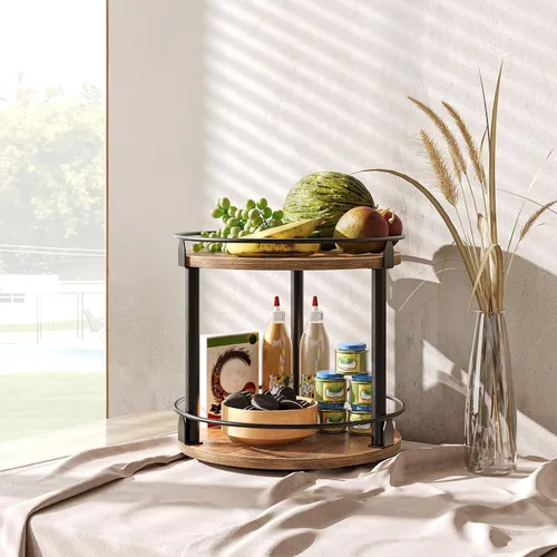 Miniatura 8 de YATINEY Lazy Susan SR22BR - Organizador giratorio para especias, organizador de platos giratorios de 2 niveles, soporte industrial para especias