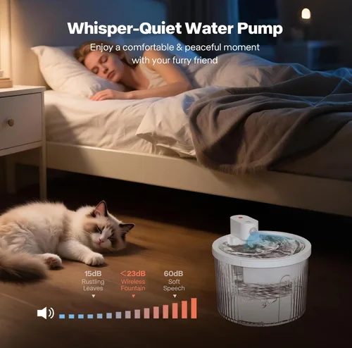 Miniatura 5 de Sharper Image Fuente de agua inalámbrica para gatos, bomba ultra silenciosa de 68 oz/2 L, fuente de agua inalámbrica para gatos, fuente recargable