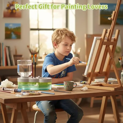 Miniatura 4 de Fivewan Limpiador de pinceles de pintura mejorado 2025, estación de pintura para niños con arandela de cepillo, dispensador de enjuague de acuarela