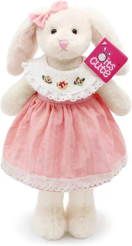 Miniatura 2 de Oitscute Pequeño y suave conejo de peluche de 15 pulgadas, juguete para bebés y niñas (conejo blanco con vestido de encaje rosa)