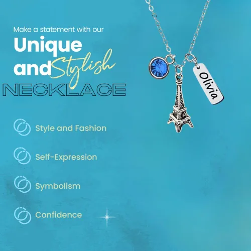 Miniatura 3 de Collar personalizado de la torre Eiffel, piedra natal personalizada con nombre grabado en la torre Eiffel, colgante de torre Eiffel para mujer