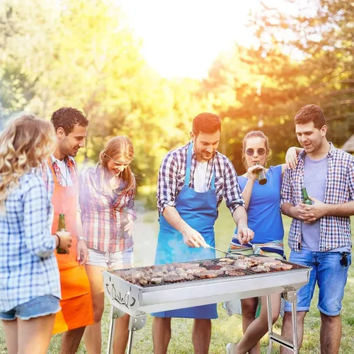 Miniatura 4 de Parrilla de Carbón para Barbacoa de Acero Inoxidable Plegable Portátil Kits de Herramientas BBQ para Cocinar al Aire Libre Camping Senderismo