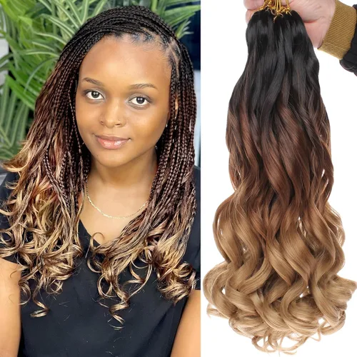 Miniatura 71 de COOKOO 9 paquetes de cabello rizado francés trenzado de 18 pulgadas, suave y flexible, cabello trenzado de alta calidad, rizos franceses, extensión