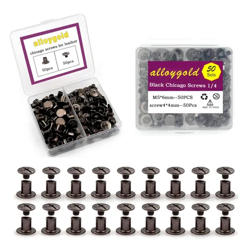 50 Juegos M5*6 Negro Pistola Kit de Tornillos Chicago Remaches de Cuero Tornillos Remaches Chicago Botones de Tornillos DIY Acabado de Cuero