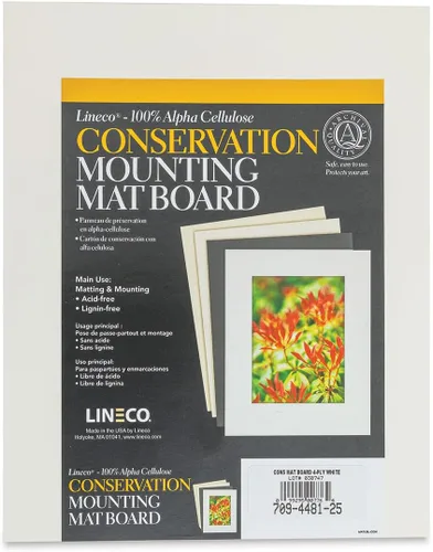 Lineco Conservation Matboard - Blanco, 4 capas, Pkg de 25, 8" x 10"