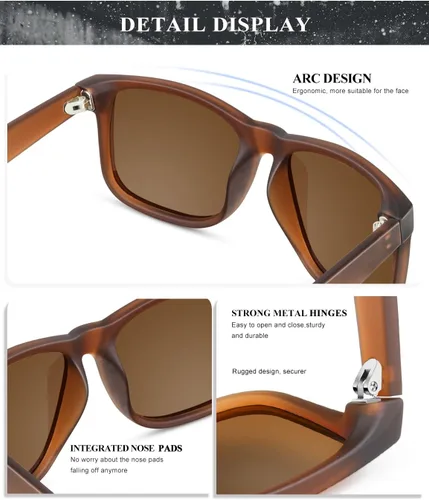 Miniatura 3 de KALIYADI Lentes de sol para hombre, color negro mate, para mujer, lentes polarizados de gran tamaño, protección UV, paquete de 3