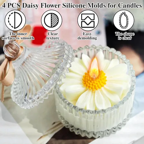 Miniatura 2 de 4 moldes para velas de margarita, moldes de silicona para hacer velas, molde decorativo en forma de flores 3D para fondant, jabón, pastel
