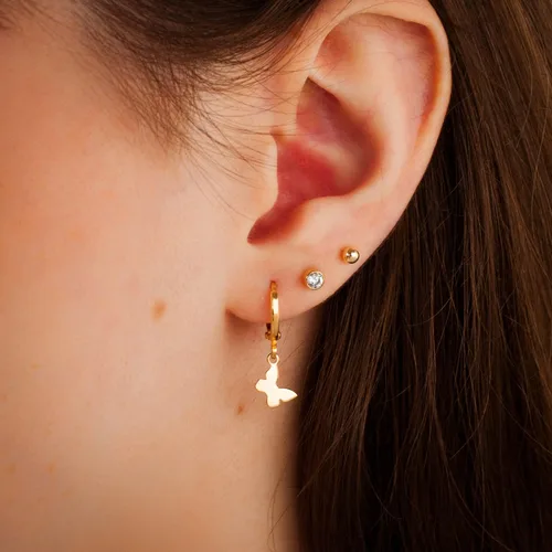 Miniatura 3 de 14K Gold Clasp Closure Dangle Earrings, Trendy Hoop with Charm, Huggie Hoop Earrings, Hypoallergenic Nickel Free Earrings, Lightweight Huggies for