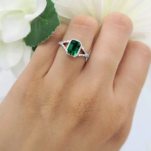 Miniatura 6 de Dazzlingrock Collection Anillo de compromiso de mujer con piedras preciosas creadas en laboratorio y diamantes blancos de 0.276 x 0.197in, plata