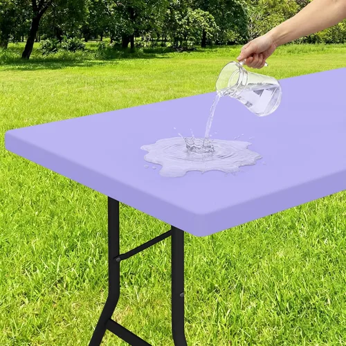 Miniatura 48 de Smiry - Mantel rectangular de vinilo con respaldo de franela elástica ajustada para mesas plegables de 2 pies, manteles impermeables y lavables