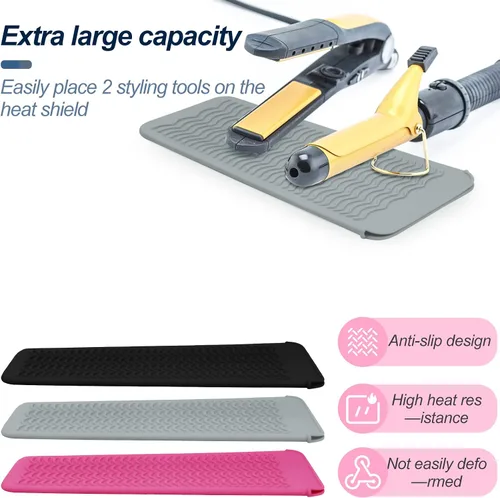 Miniatura 7 de 3 piezas de alfombrilla de silicona resistente al calor con bolsa para alisador de pelo, rizador, plancha plana y herramientas calientes