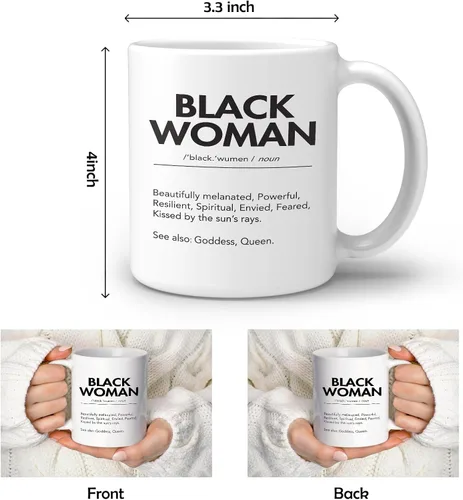 Miniatura 4 de OGILRE Black Woman Definition - Taza de cerámica impresa de doble cara con citas inspiradoras, diseño moderno de mujer afroamericana, taza de té