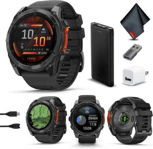Miniatura 15 de Garmin Fenix 8 47MM AMOLED Zafiro Premium Multisport GPS Smartwatch de Titanio con Banda de Silicona Spark Orange/Grafito, Linterna LED Integrada
