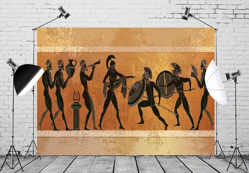 Miniatura 2 de Telón de fondo de tela de 5 x 3 pies, fondo de guerrero de la antigua Grecia antigua, mitología griega, figura negra, figuras de guerreros