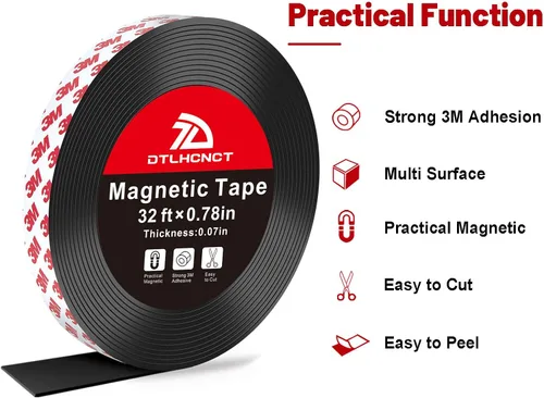 Miniatura 4 de DTLHCNCT Cinta Magnética - Rollo de Cinta de Tira Magnética de 32 pies x 0.78 pulgadas con Fuerte Respaldo Adhesivo para Cocina, Oficina