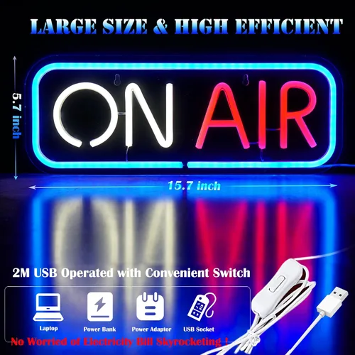 Miniatura 2 de ON AIR - Letrero de neón para estudio de grabación en vivo, luz LED, señal de transmisión por USB, funciona con USB, decoración de pared para bar