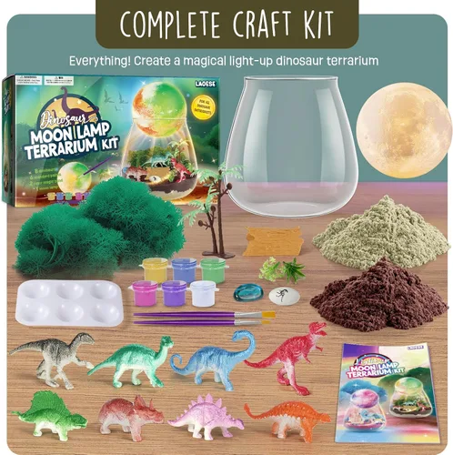 Miniatura 8 de LAOESE Kit de Terrario de Dinosaurios para Niños - Manualidades de Dino para Niños con Kit de Lámpara de Luna DIY - Regalo de Cumpleaños para Niños