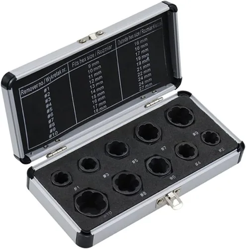 Miniatura 2 de Juego de 10 piezas de extractor de tornillos y tuercas de impacto, juego de extractor de tornillos y juego de herramientas extractoras de pernos