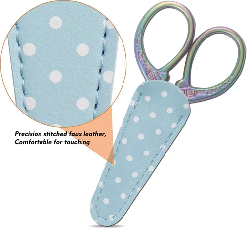 Miniatura 4 de Tijeras de bordado bonitas de 3.6 pulgadas para manualidades, costura, roscado, tijeras de costura con cubierta de tijera de cuero para coser