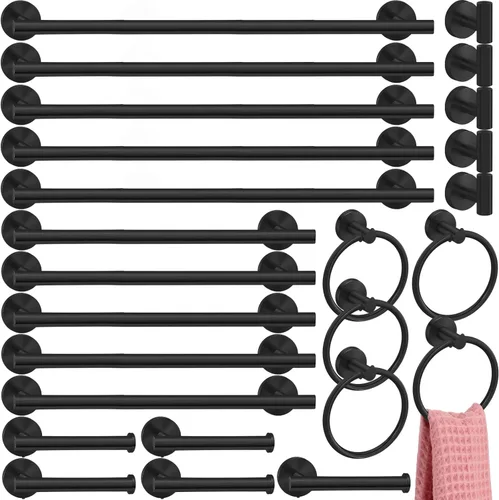Miniatura 11 de Gisafai Juego de 15 accesorios de baño de níquel cepillado, toalleros plateados para baño, acero inoxidable SUS304 de 23.6 pulgadas, soporte