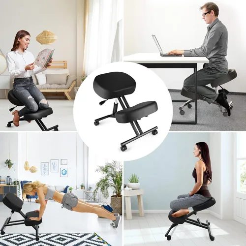 Miniatura 4 de Silla ergonómica de oficina, taburete ajustable en altura con cojines de espuma gruesos y ruedas deslizantes suaves para mejorar la postura