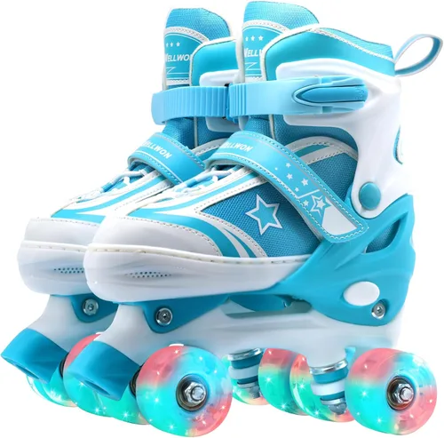 Miniatura 11 de Kids Roller Skates for Boys Girls, 4 Size Adjustable Kids Rollerskates with Light Up Wheels Roller Skates for Boys Girls Ages 5-8 8-12 Rosa