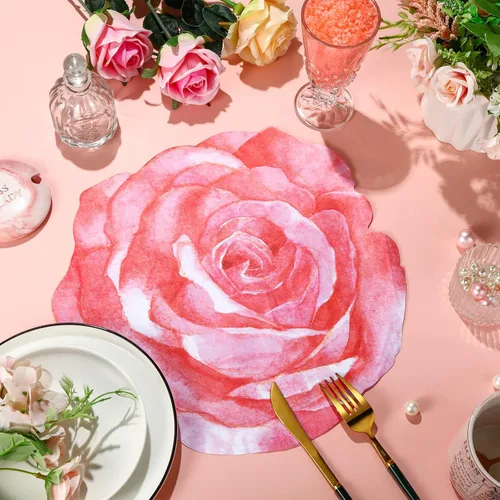 Miniatura 7 de Teling Paquete de 100 manteles individuales desechables florales rosas de 13 pulgadas para primavera y verano, manteles individuales de papel
