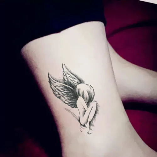 Miniatura 4 de Juego de 2 calcomanías de tatuaje temporales pequeñas, diseño de ángel negro oscuro para mano, cuello, cara, muñeca, impermeable, arte corporal
