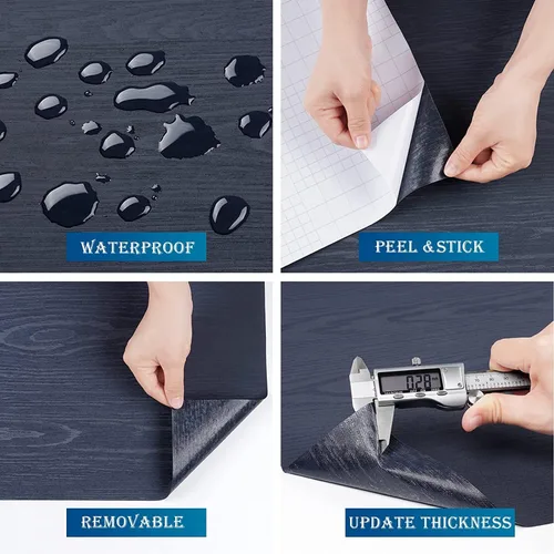 Miniatura 5 de FunStick Papel Tapiz de Madera Azul Oscuro de 24"x394" Despegar y Pegar para Gabinetes de Cocina Papel de Contacto con Veta de Madera Despegar